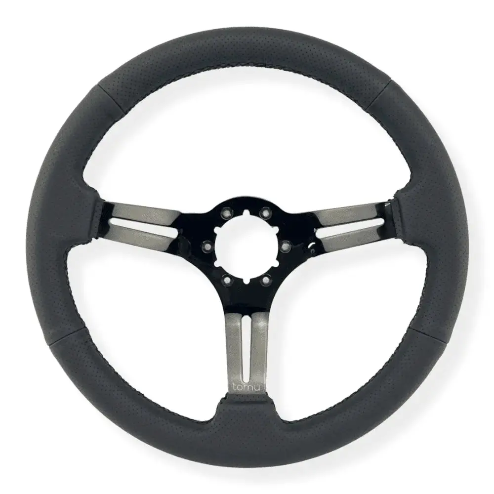 Tomu Fuji Black Perforated Leather And Black Mirror Chrome Spoke Steering Wheel 1