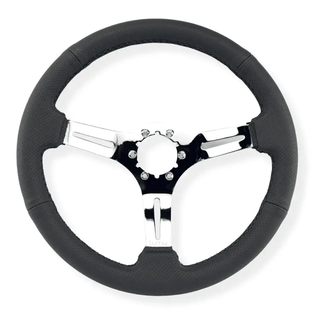 Tomu Fuji Black Perforated Leather And Chrome Spoke Steering Wheel 1