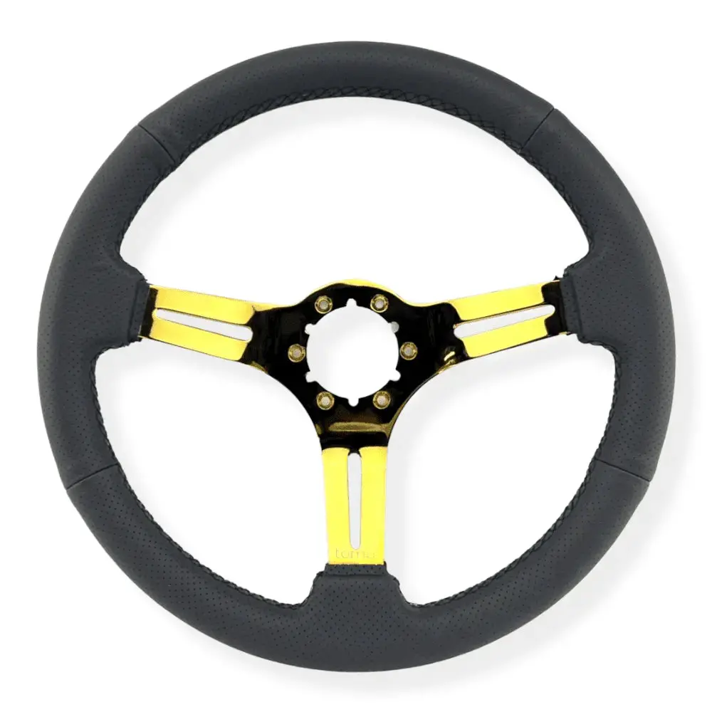 Tomu Fuji Black Perforated Leather With Gold Spoke Steering Wheel 1