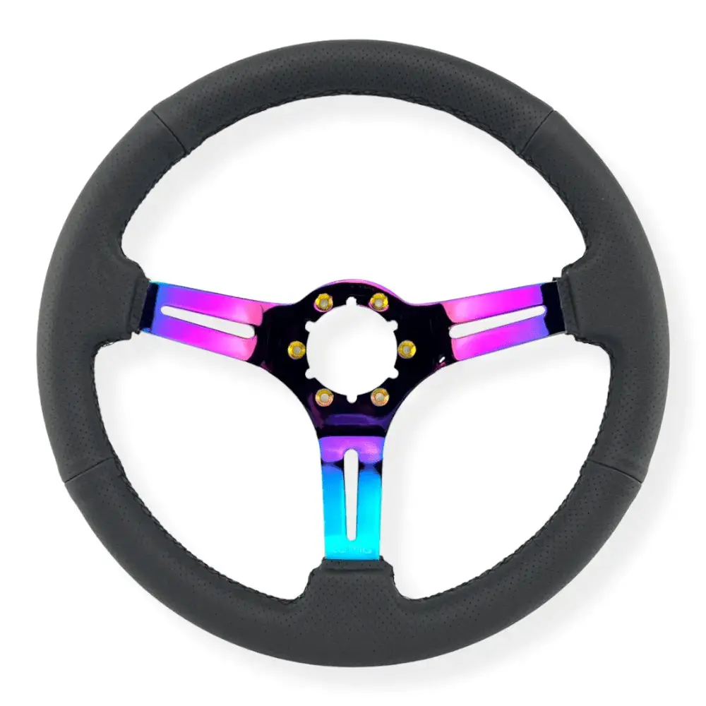 Tomu Fuji Black Perforated Leather With Neo Chrome Spoke Steering Wheel 1