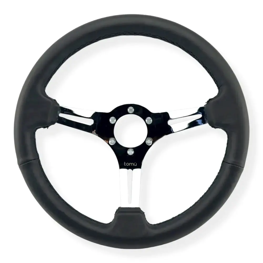 Tomu Tsukuba Black Leather With Mirror Chrome Spoke Steering Wheel 1