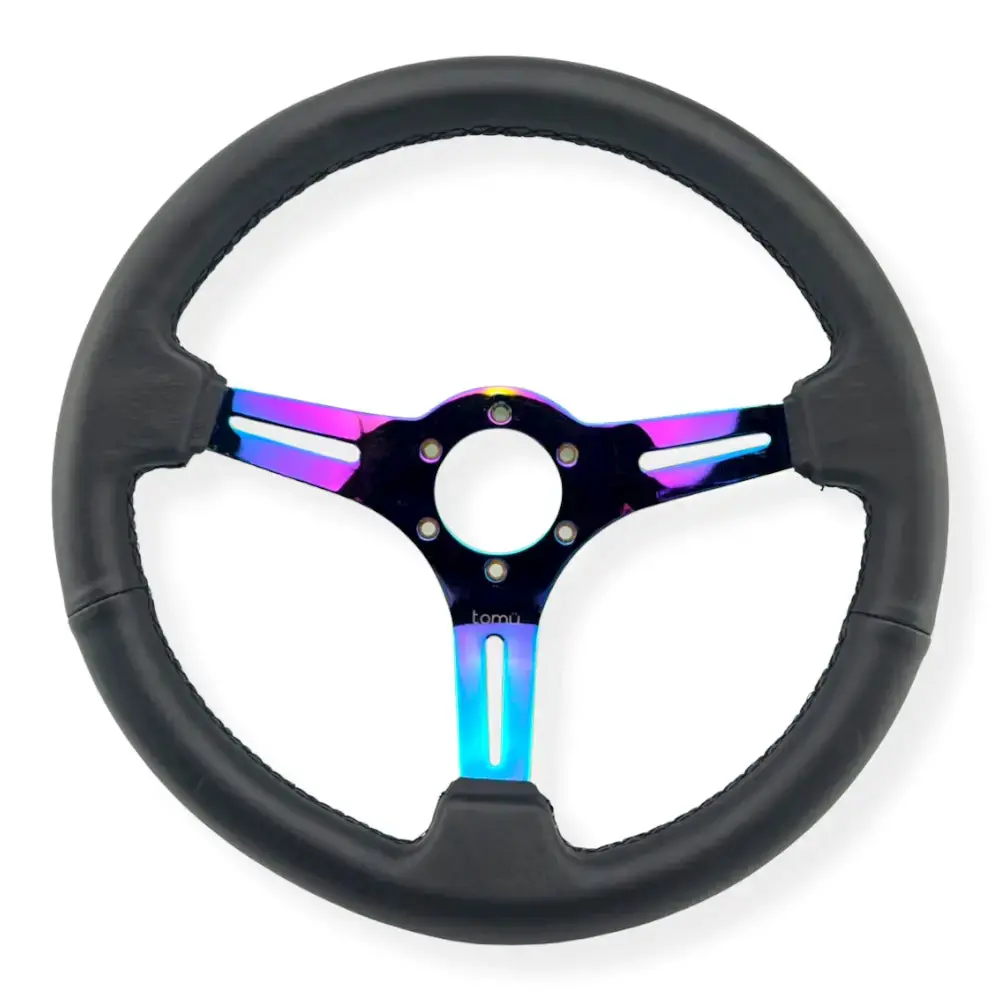 Tomu Tsukuba Black Leather With Neo Chrome Spoke Steering Wheel 1