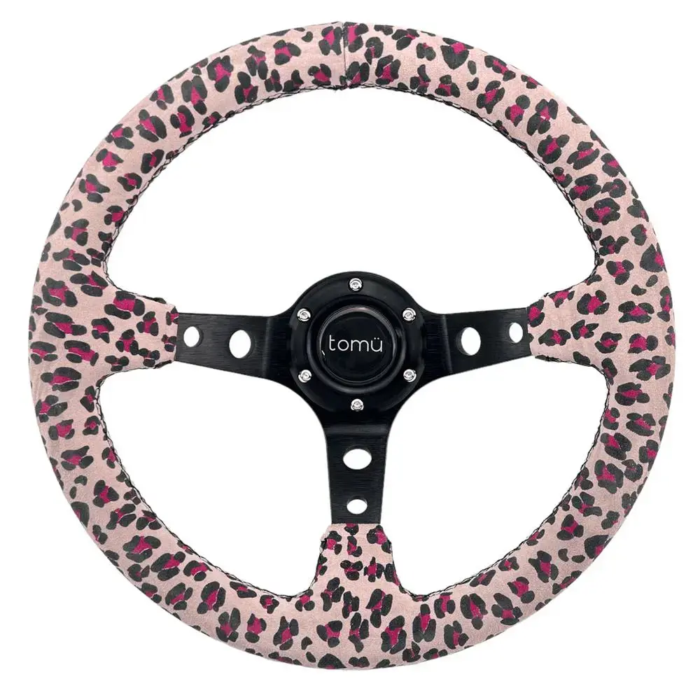 Tomu Cheetah Pink Suede Leathersteering Wheel 1