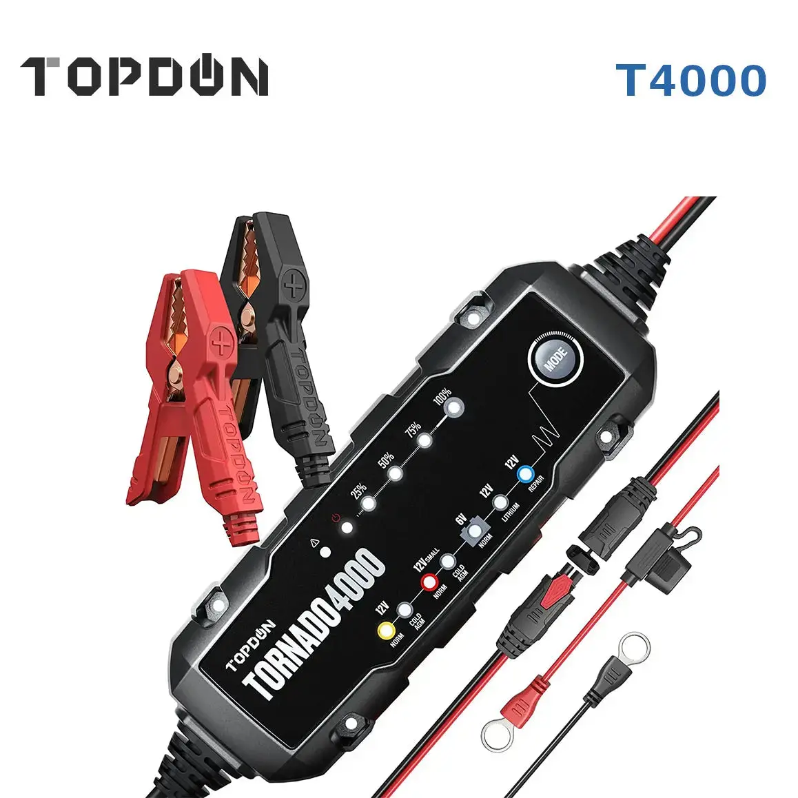 Topdon T4000 6V - 12V Intelligent Battery Charger & Maintainer 1