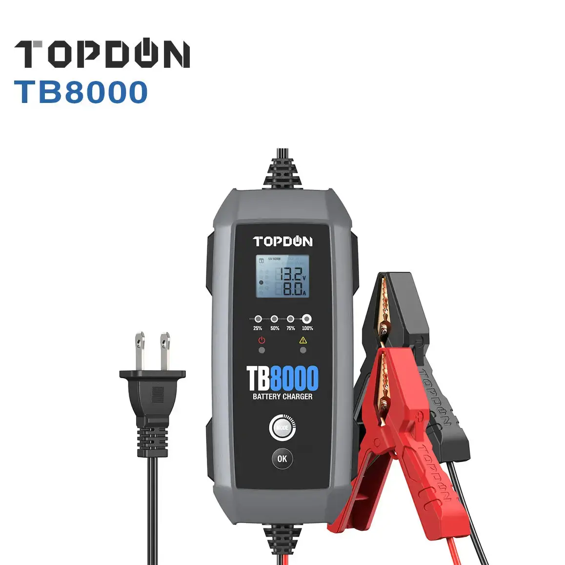 Topdon Tb8000 Intelligent Pulse Agm, Wet, Gel, 12 Volt 6V-12V, 8A-3A Battery Charger 1