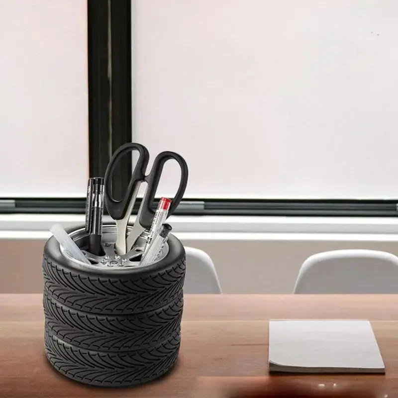 Tuning Car Truck Rubber Tire Wheel Rim Pen Holder Desktop Display Deco Storage Office Organizer Desk Accessories 1