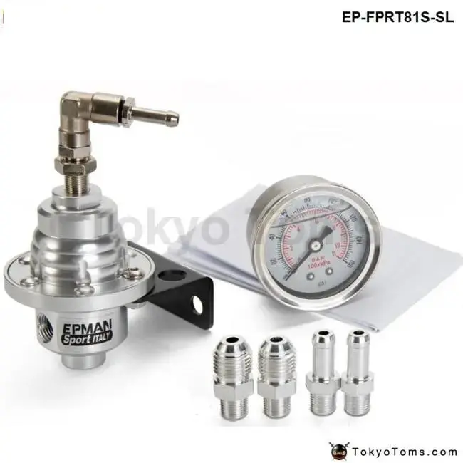 Type S Adjustable Fuel Pressure Regulator Fpr Universal Jdm Turbo+Liquid Gauge 0-160 Psi 6