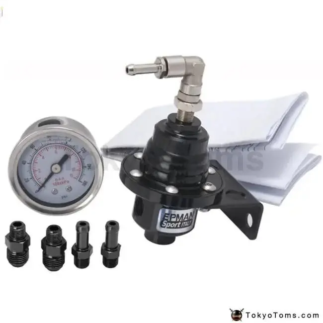 Type S Adjustable Fuel Pressure Regulator Fpr Universal Jdm Turbo+Liquid Gauge 0-160 Psi 6