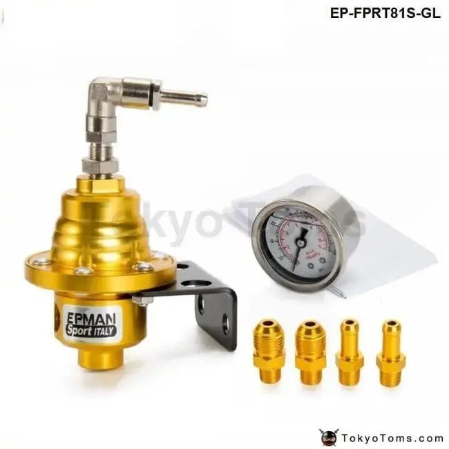 Type S Adjustable Fuel Pressure Regulator Fpr Universal Jdm Turbo+Liquid Gauge 0-160 Psi 3