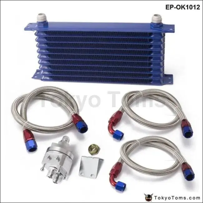 Universal 10 Row Oil Cooler Kit With Oil Filter Relocation Kit For Turbo Race 1
