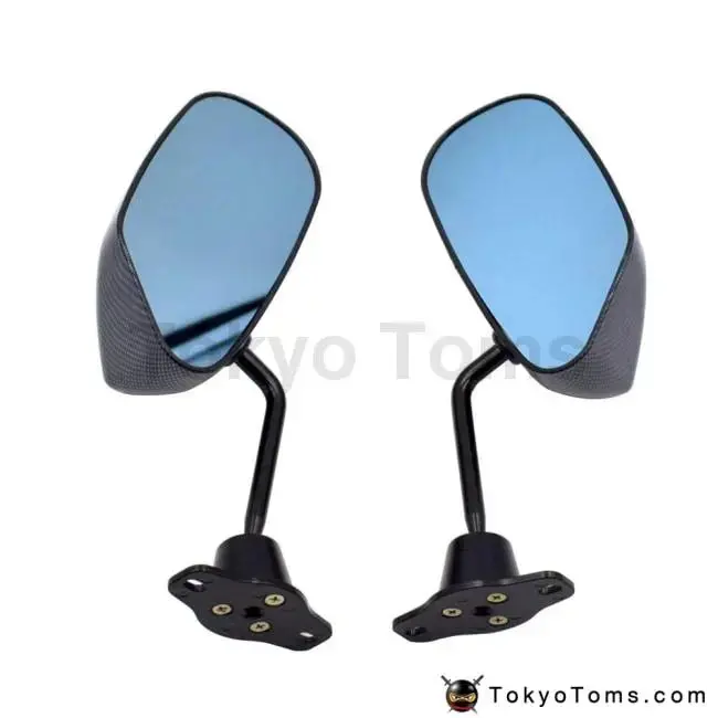 Universal Car F1 Style Carbon Look Racing Side Fender Mirror Blue Rear View Mirror 1