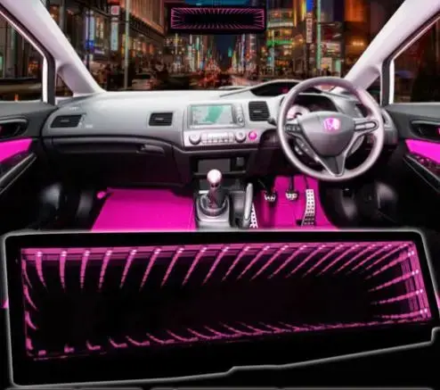 Universal Illusion Led Clip On Rear View Mirror (Pink) 1