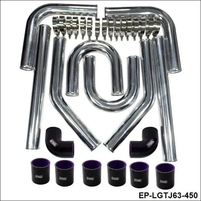 Universal Intercooler Piping Kit L:450Mm Black 2.5" 63Mm Polished Aluminum Fmic Car Styling 1