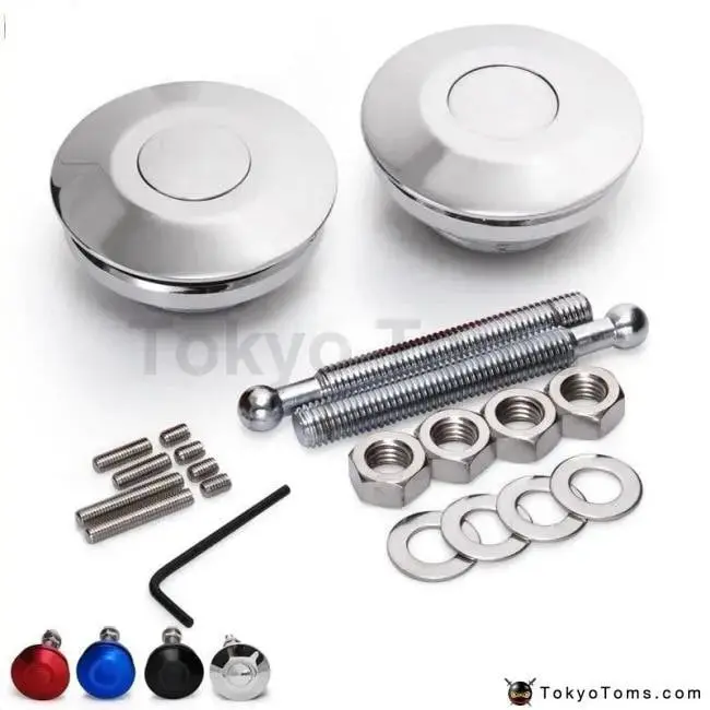 Universal Push Button Billet Hood Pins Lock Clip Kit 1