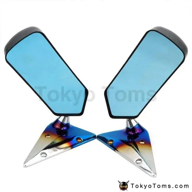 Universal Racing Car F1 Style Carbon Fiber Look Side Rearview Mirror Blue Fender Mirror 1