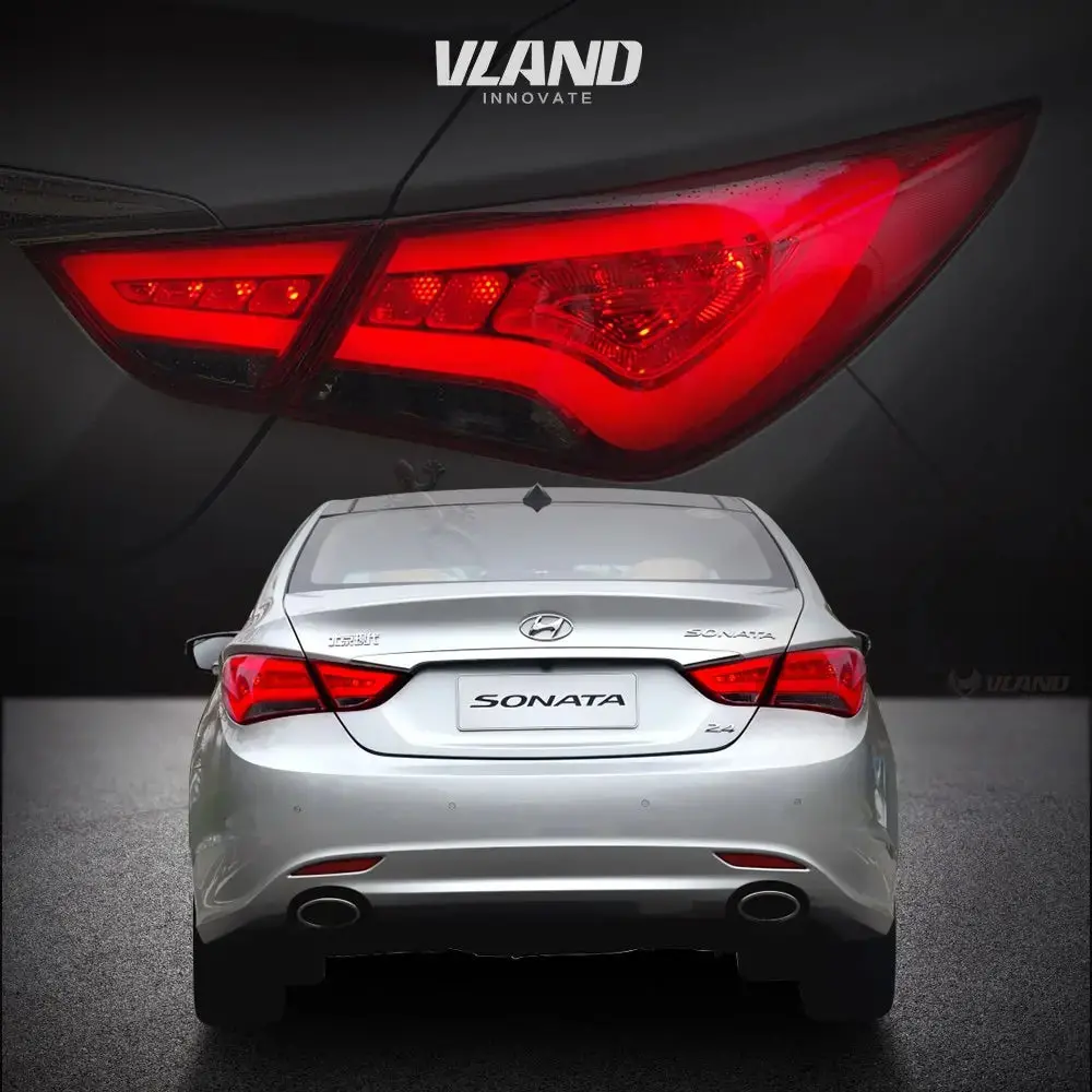 Vland For Hyundai Sonata 2011-2014 Tail Lights Led Brake Light Bar Clear Lens Rear Lamp 2
