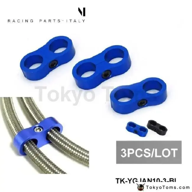 3 Blue (Black) Universal- An10 Billet Oil/Fuel/Water Hose Turbo Separator Divider Clamp 1