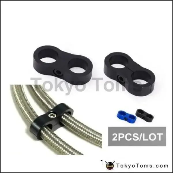 2 Black Universal - An10 Billet Oil/Fuel/Water Hose Turbo Separator Divider Clamp 1