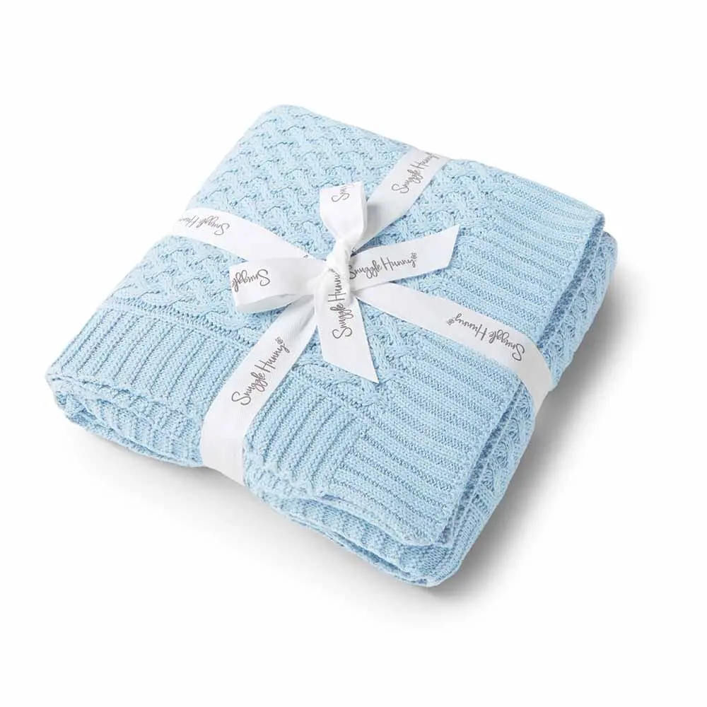 Diamond Knit Organic Baby Blanket - Baby Blue 1