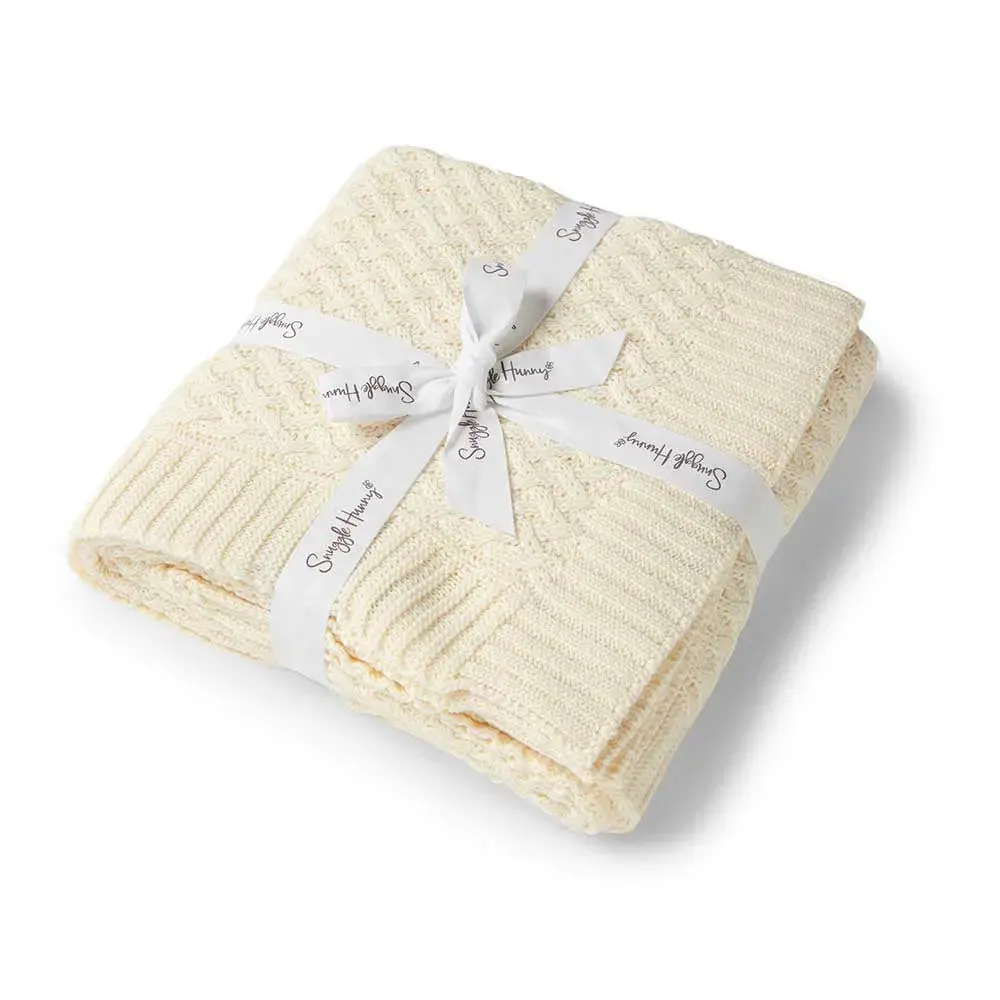 Diamond Knit Organic Baby Blanket - Cream 1