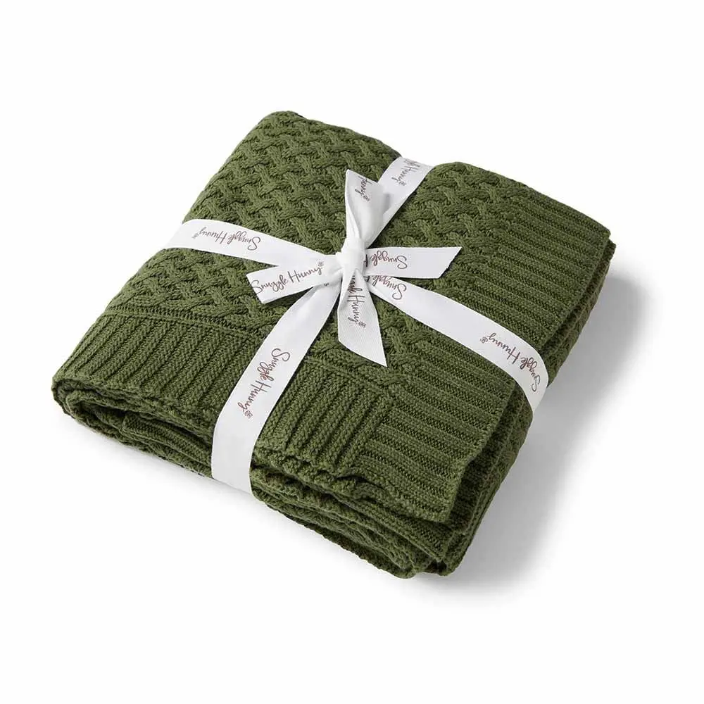 Diamond Knit Organic Baby Blanket - Olive 1