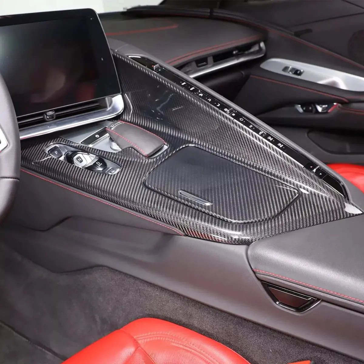 Dry Carbon Fiber Center Console Panel Interior Trim For Chevrolet Corvette C8 1