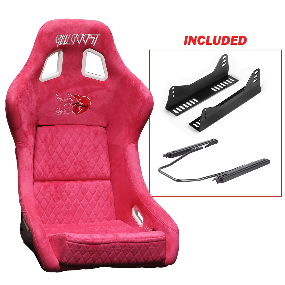 Pink Bull Boost Adjustable Racing Lowered Heartbreak Bucket Seat With Slider Rails 2