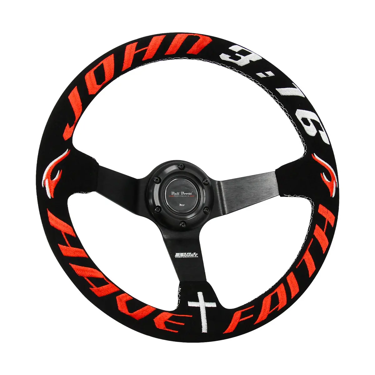 Universal 350Mm 3"Deep Dish 6-Bolt Steering Wheel Black Suede Have Faith 1