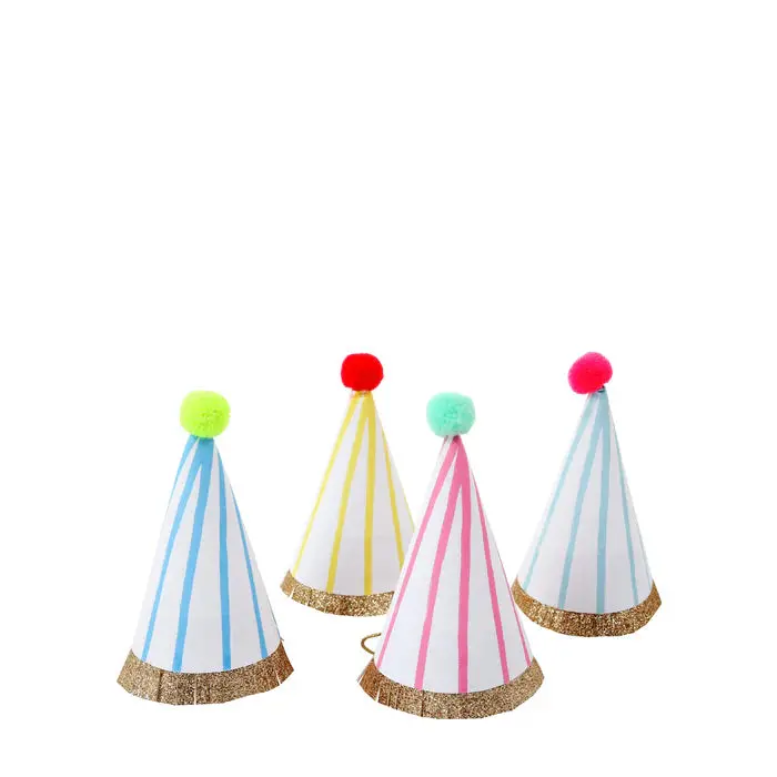 Stripe Pompom Mini Party Hats 1