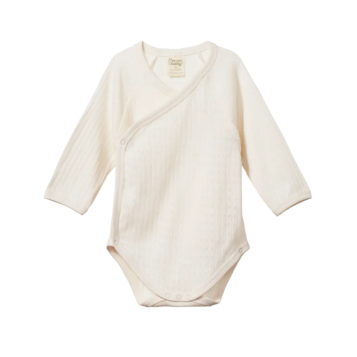 Long Sleeve Pointelle Kimono Bodysuit - Natural 1