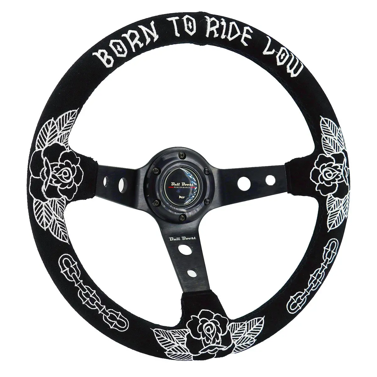Custom Rose Universal 350Mm 3" Deep Dish 6-Bolt Steering Wheel Black Suede Alcantara 1