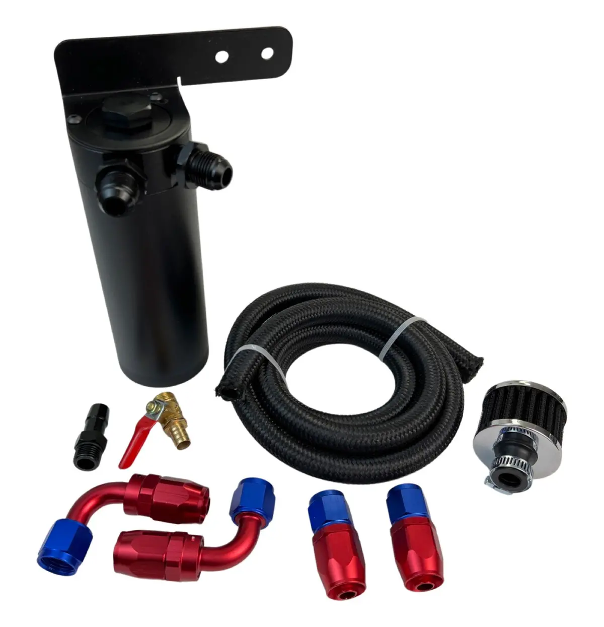 Red Universal Oil Catch Can Xl 2Port -6An + Mounting Bracket Kit + Filter 7.50Z 1