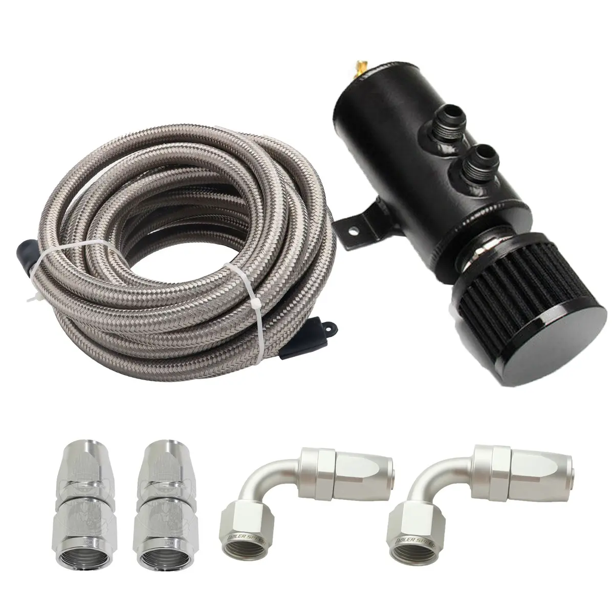 Universal Performance Oil Catch Can 2 Port -10An Breather 750Ml Baffle Tank 5 Ft 1