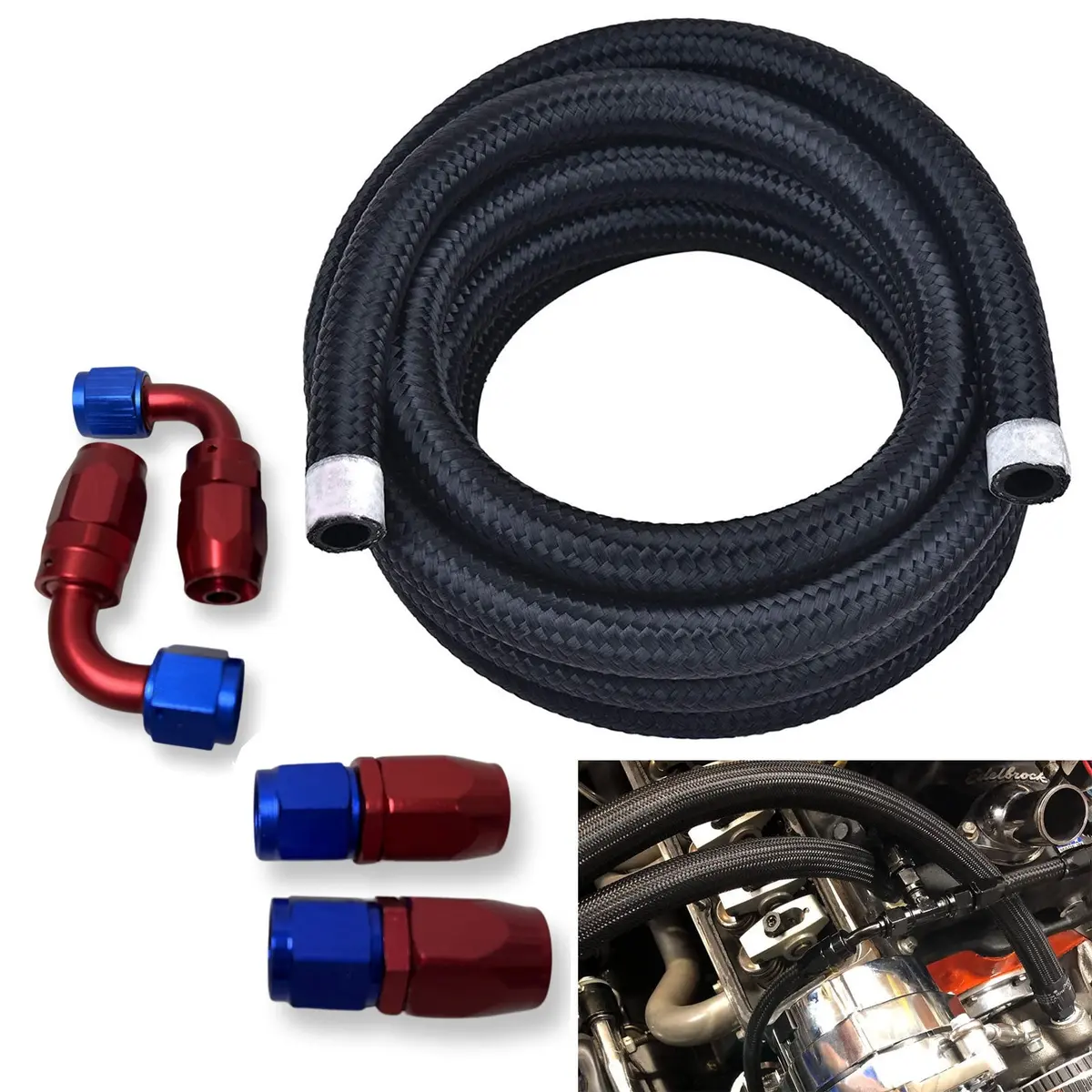 10An/8An/6An Fitting Stainless Steel Braided Oil Fuel Hose Line Kit 5Feet Red 1