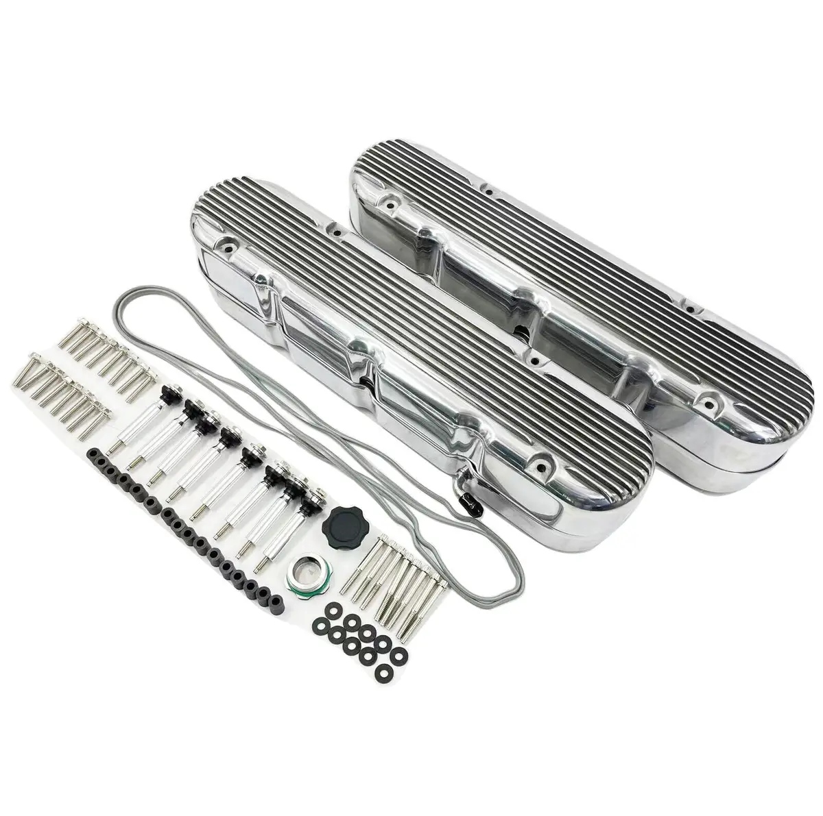 Aluminum Finned Valve Covers W/ Coil Mounts & Cover For Ls Engine Polished 1