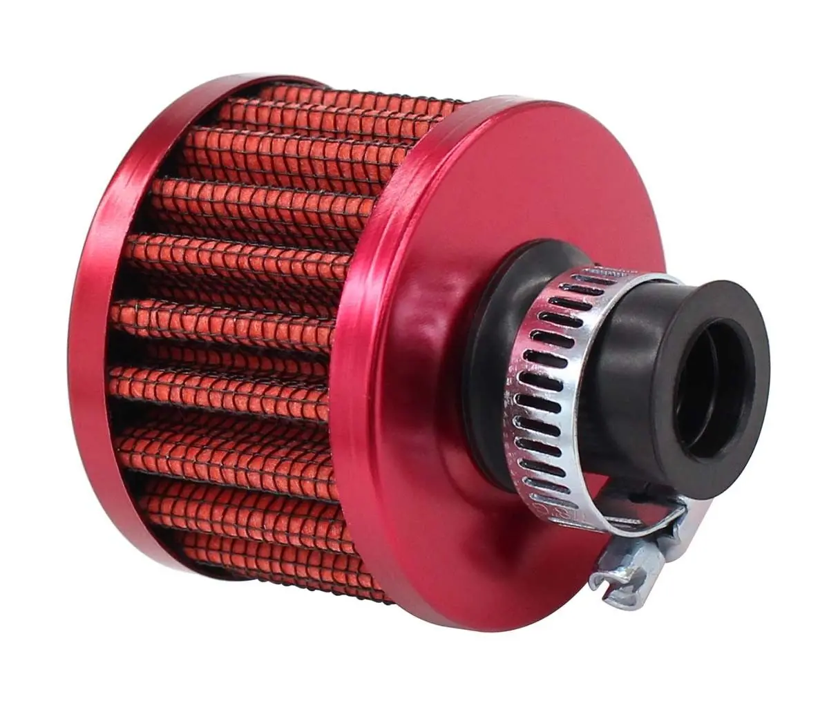 Universal 12Mm Crankcase Vent Intake Mini Cone Air Breather Filter Chrome Red 1