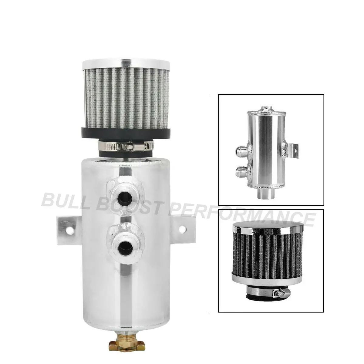 An10 Silver Polished Aluminum Oil Catch Can Reservoir Tank W/ Breather Filter Baffled 1