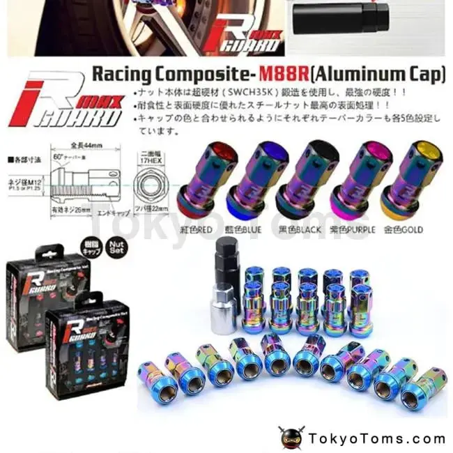 R40 Style Neo Chrome Racing Composite 44Mm M12x1.5/1.25 Wheel Rims Lug Nuts 20Pcs/Set Car Accessories 1