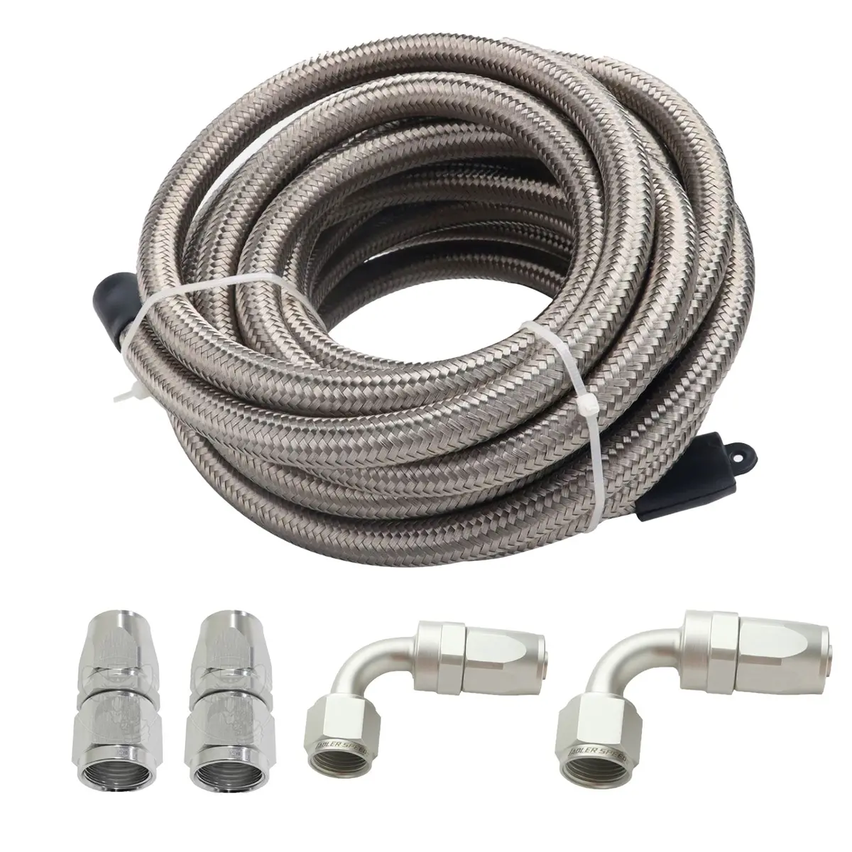 10An/8An/6An Fitting Stainless Steel Braided Oil Fuel Hose Line Kit 5Feet Silver 1