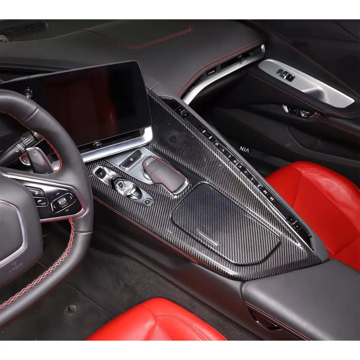 Carbon Fiber Center Console Cover + Cup Holder Lid Cover For Chevrolet Corvette C8 1