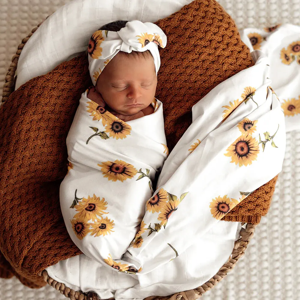 Organic Jersey Wrap & Topknot Set - Sunflower 1