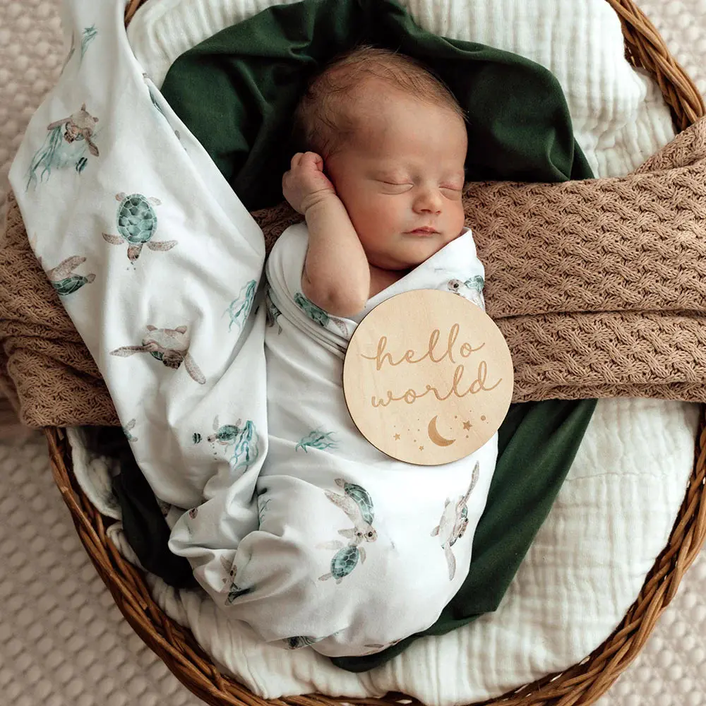 Organic Jersey Wrap & Beanie Set - Turtle 1