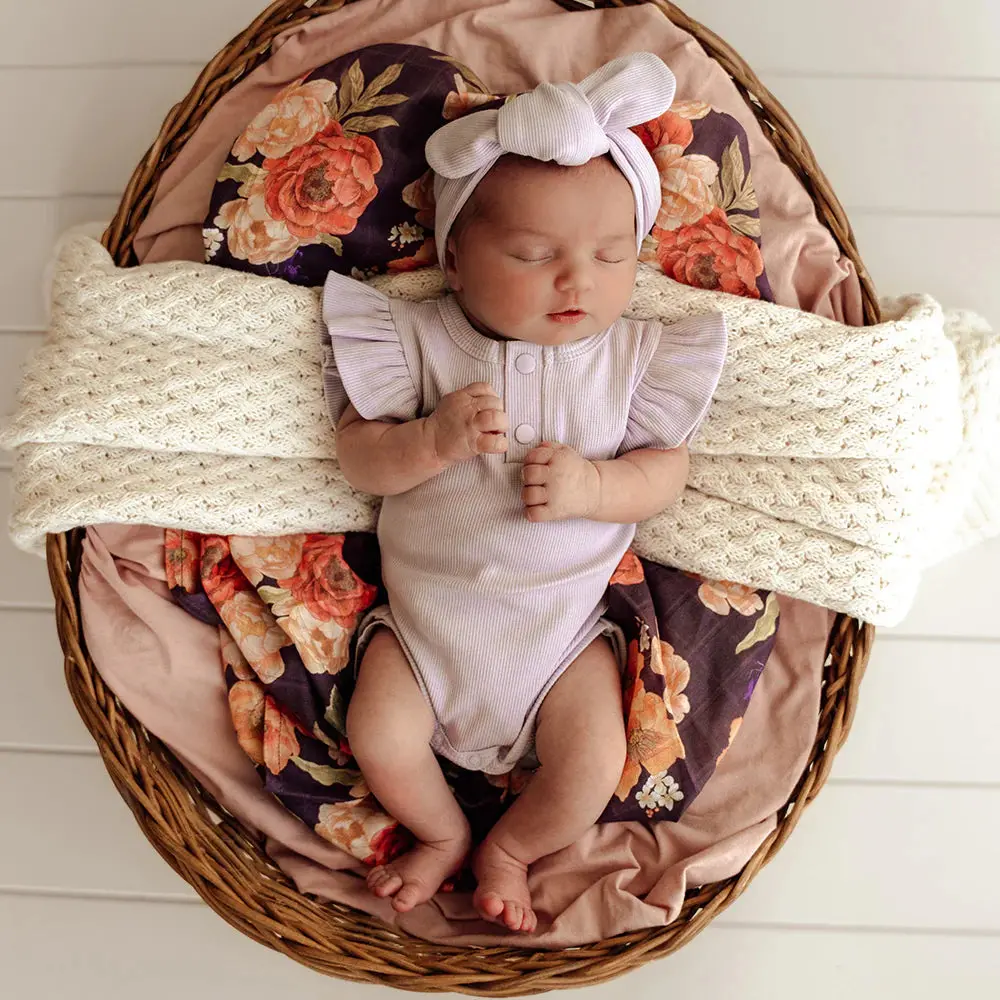 Lavender Short Sleeve Organic Bodysuit With Frill 1