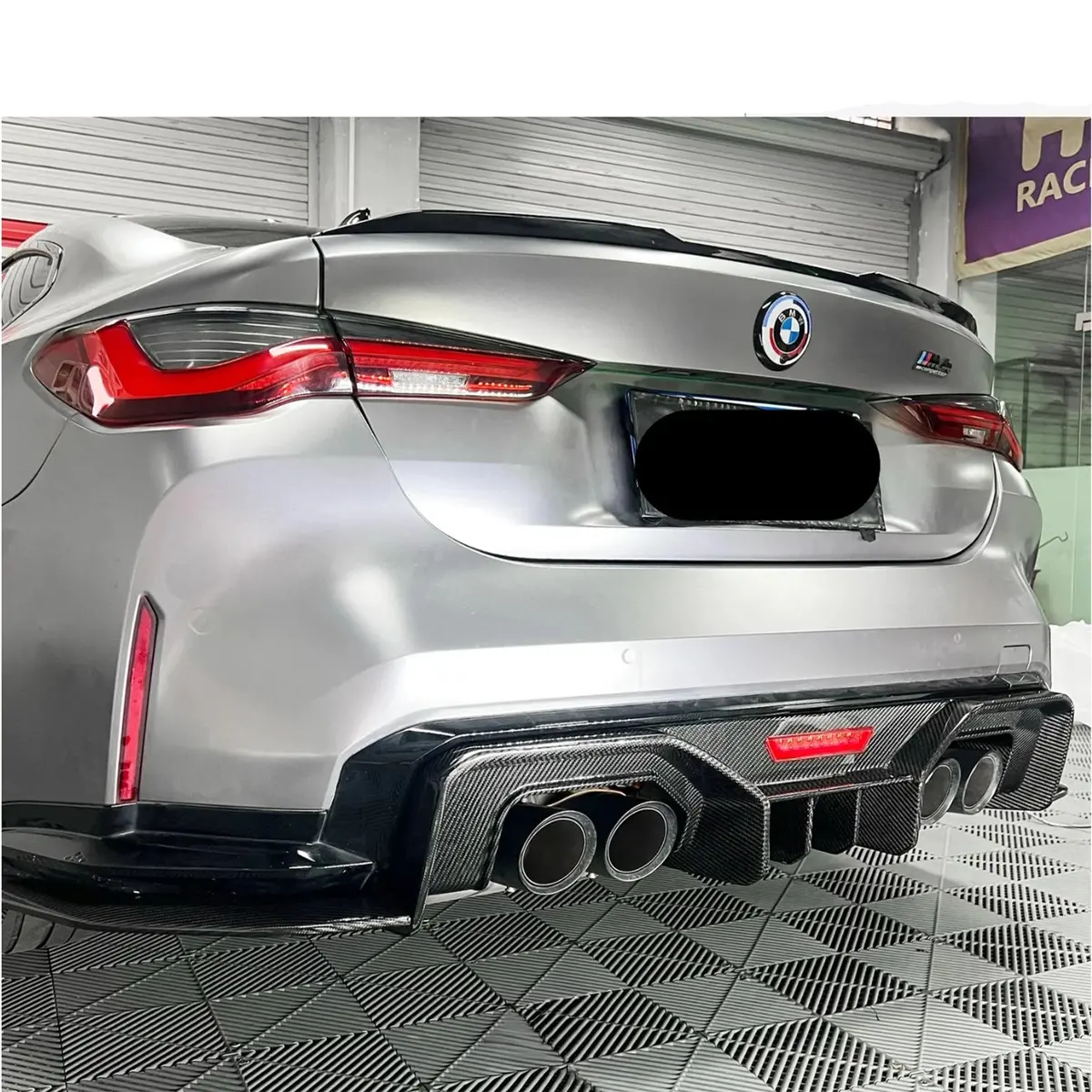 Carbon Fiber Ad Style Rear Diffuser W/ Led Light For Bmw G80 G81 G82 G83 M3 M4 1